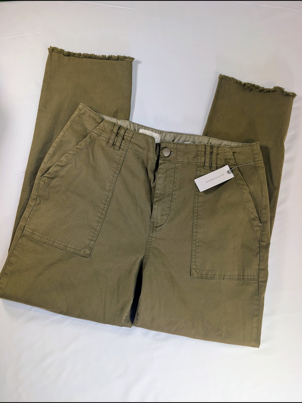NWT Pilcro Anthropologie Frayed Hem Olive Green Utility Pants